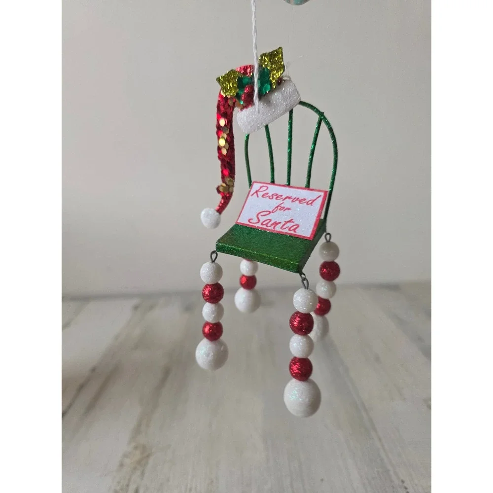 Vintage Pier 1 glitter reserved for Santa chair ornament Xmas tree